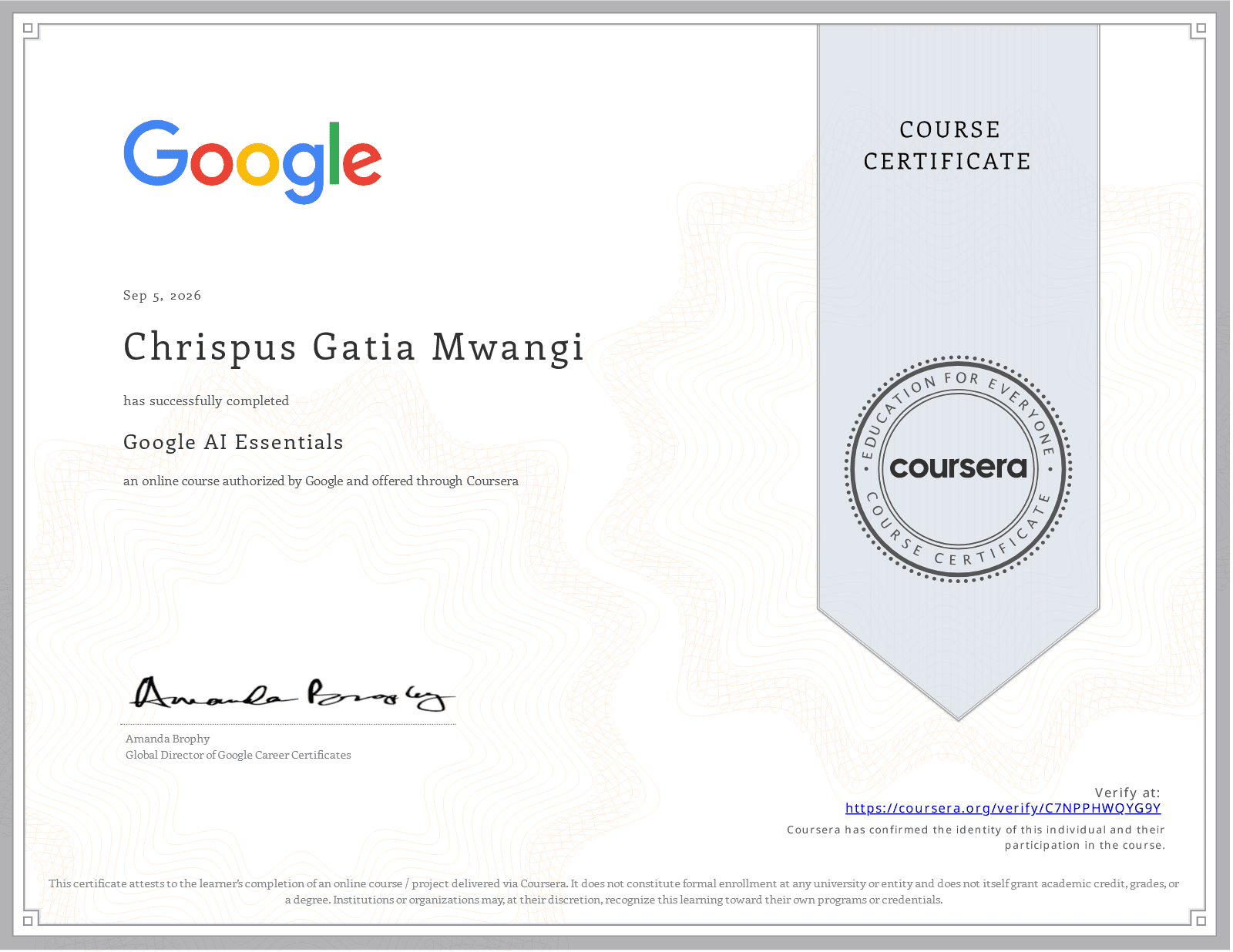 Google AI Essentials certificate